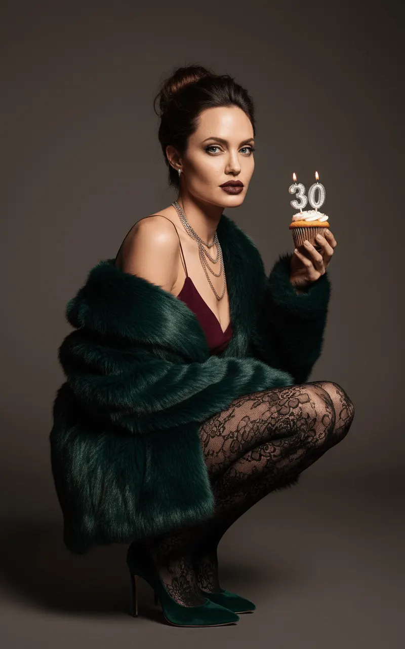 Промт на день рождения:  Fashion‑портрет «30 лет» в изумрудном пальто