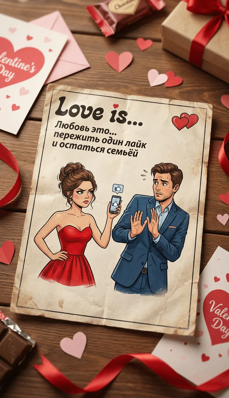Винтажный вкладыш Love is по фото пары про один лайк промт для нейросети