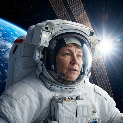 Промт фотосессия космонавта в открытом космосе с Землей с вашим лицом