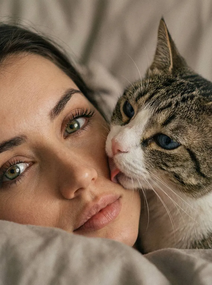 Промт: фотосессия с вашим котом/кошкой под одеялом крупным планом