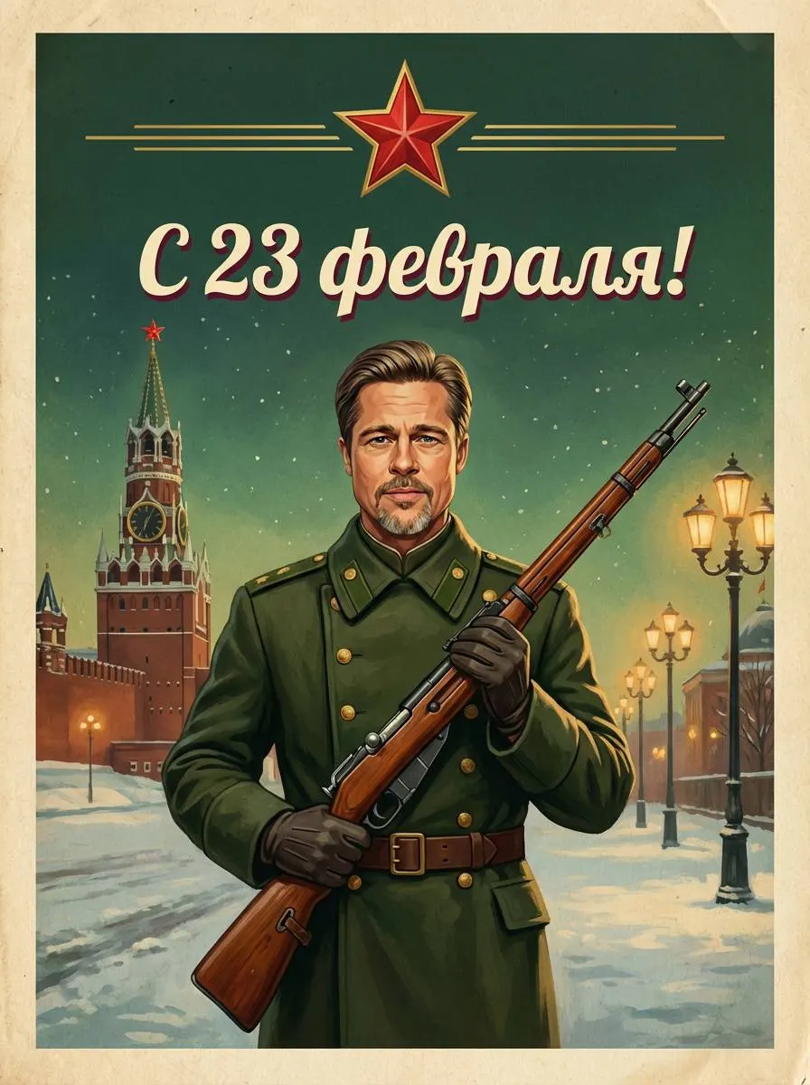 Вертикальная советская открытка к 23 февраля с мальчиком защитником и ружьём промт для нейросети