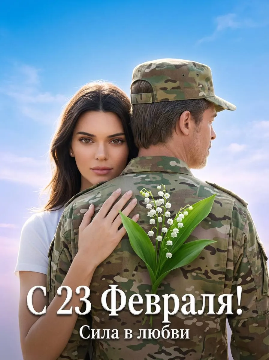 Промт на 23 февраля: винтажная советская открытка 1940-х с парой на перроне по фото через ИИ