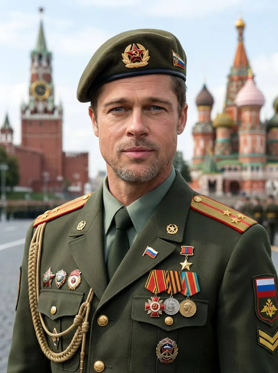 Промт мужчина в парадной оливковой форме на Красной площади через нейросеть и ИИ