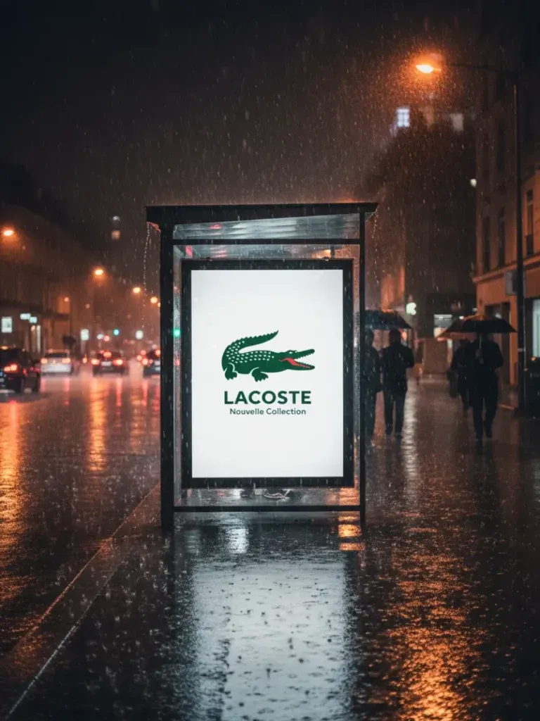 Промт для реалистичного фото товара в ночном лайтбоксе на остановке для маркетплейсов