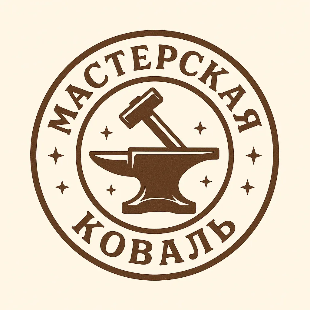 Промт для логотипа: Круглая винтажная эмблема «Мастерская Коваль» с наковальней и молотом