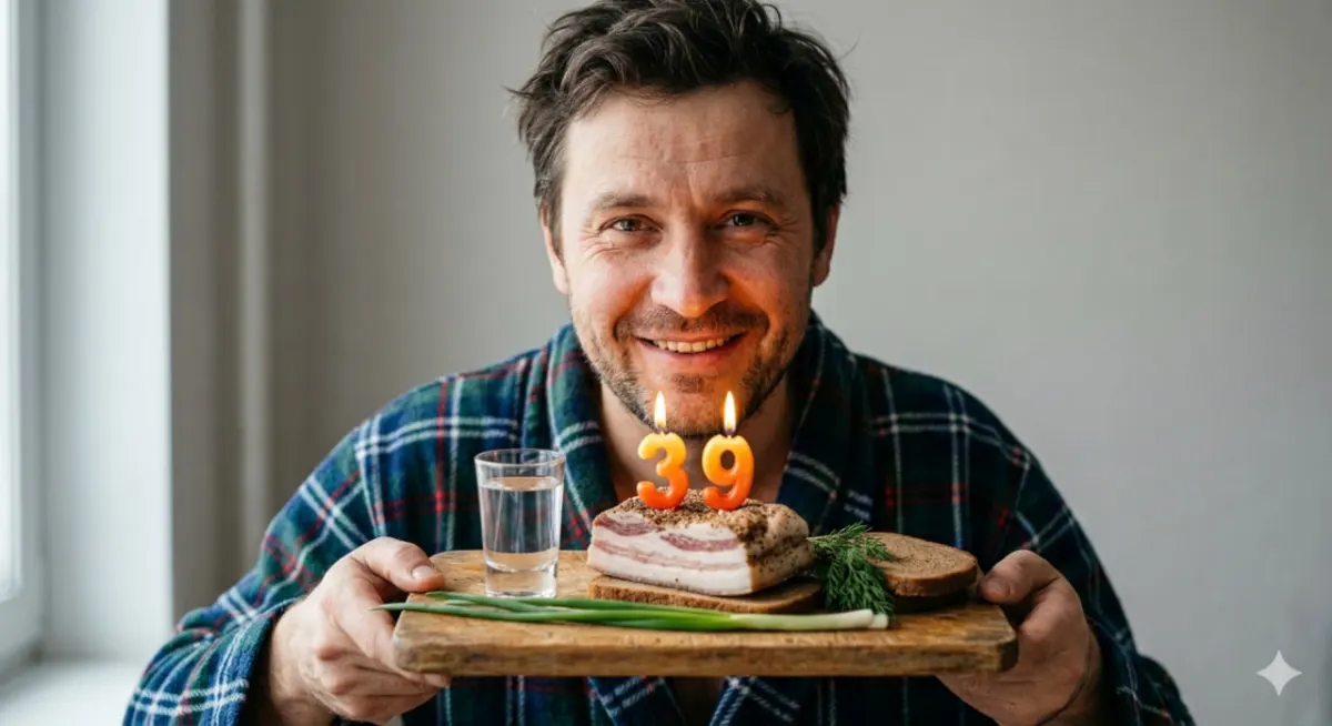 Стопка и сало с луком на День Рождение мужчине в 39 лет - лучшее поздравление