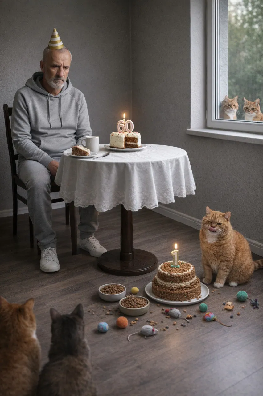 Промпт на ДР грустный с котами