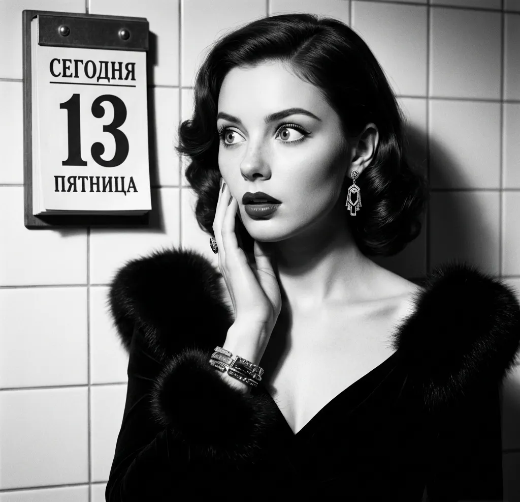 Пятница 13 - девушка - чб ретро стиль