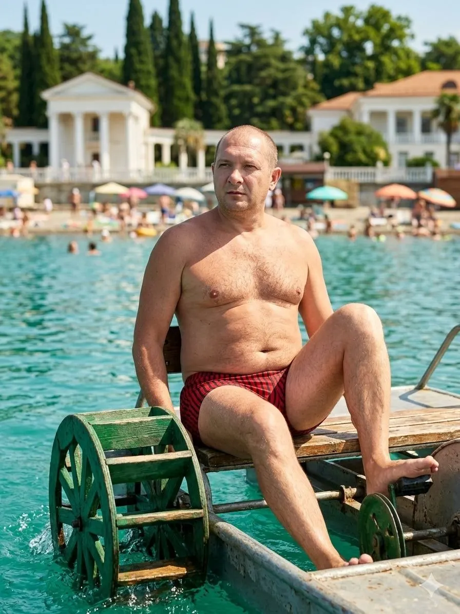 Мужчина на водном велосипеде
