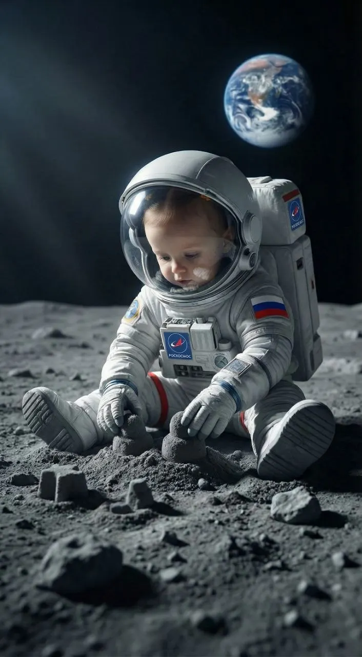 Малыш-космонавт на луне