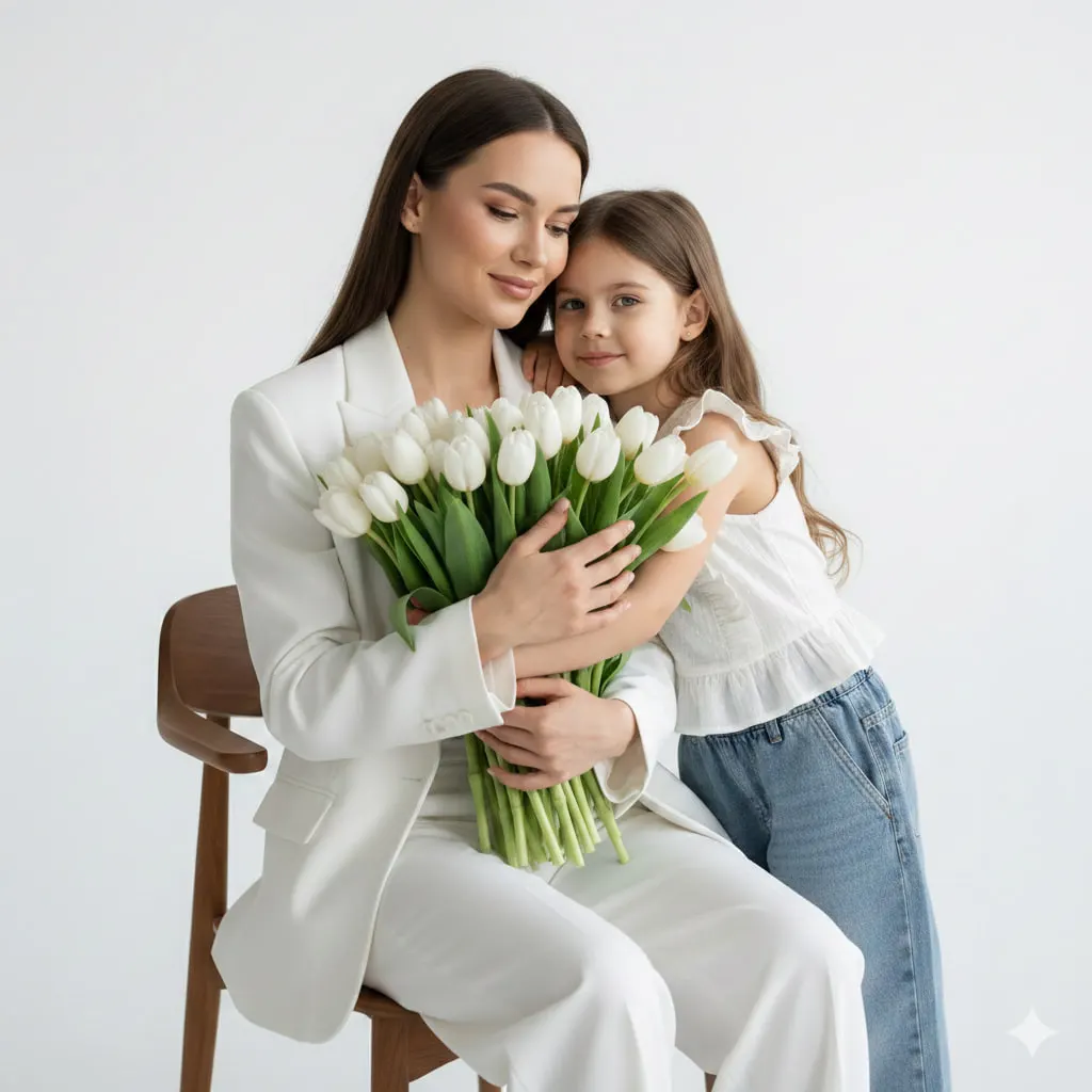 🌷 Промпт - мама и дочь - весенняя фотосесси