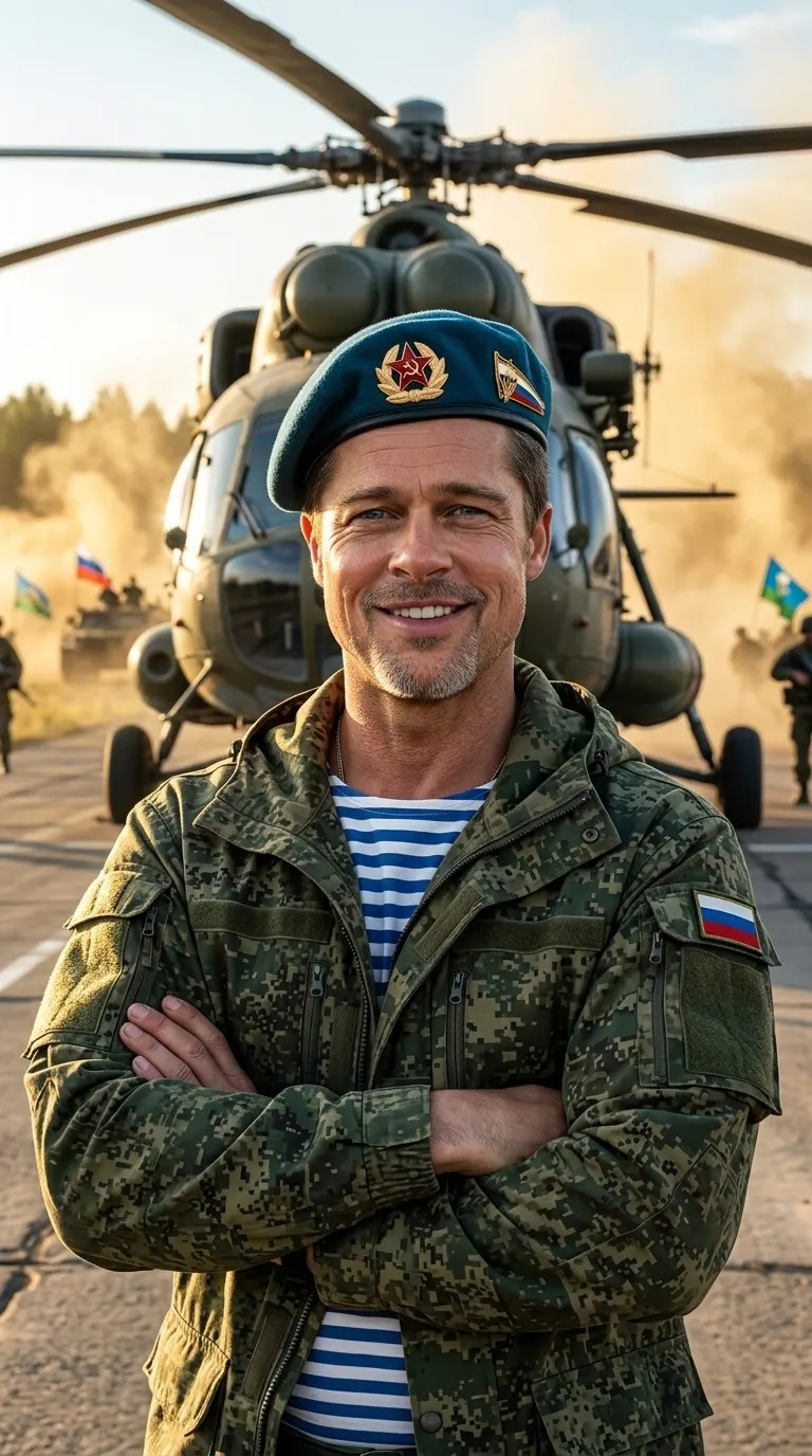 Промт ко Дню ВДВ: ультрареалистичный военный портрет у вертолёта