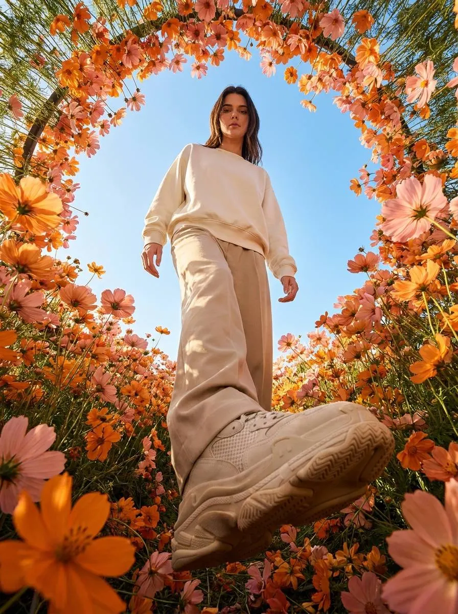 Промт: Вы в бежевых кроссовках идёте через туннель из космосов — ИИ фотосессия