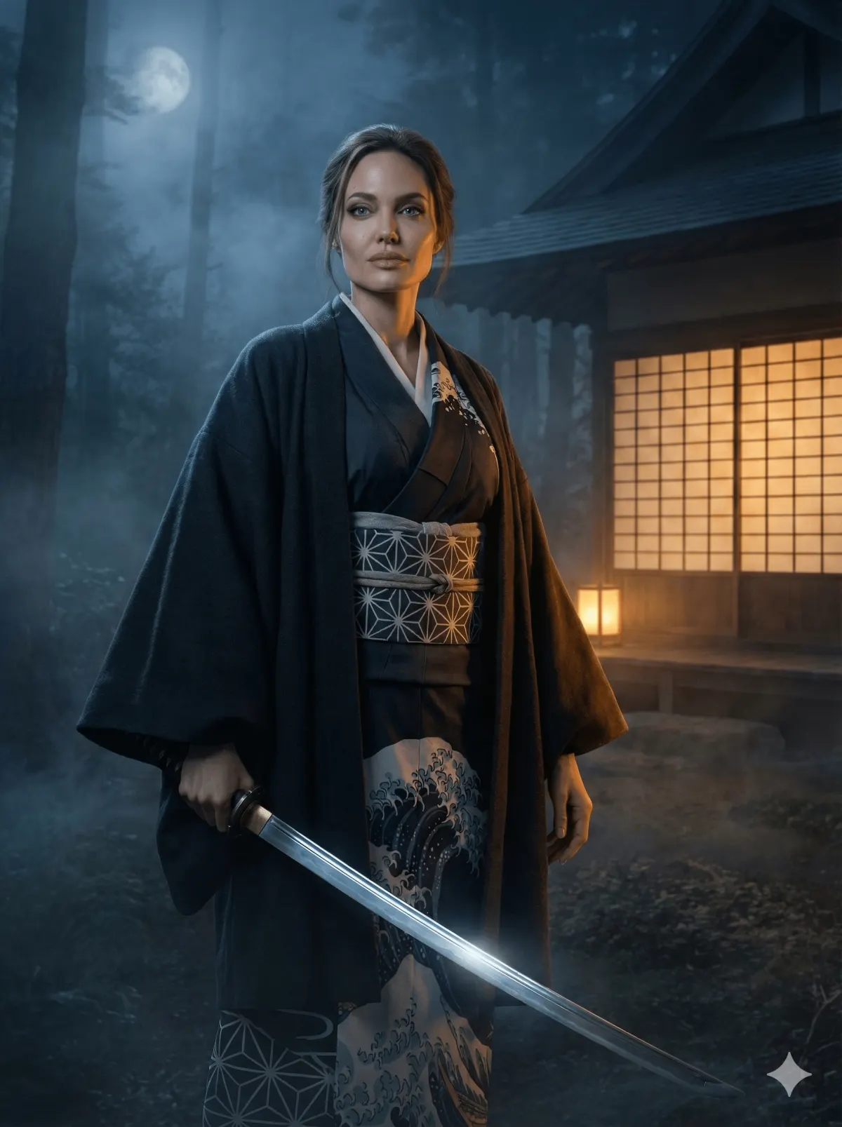 Мегареалистичная Demon Slayer фотосессия в кимоно с катаной промт