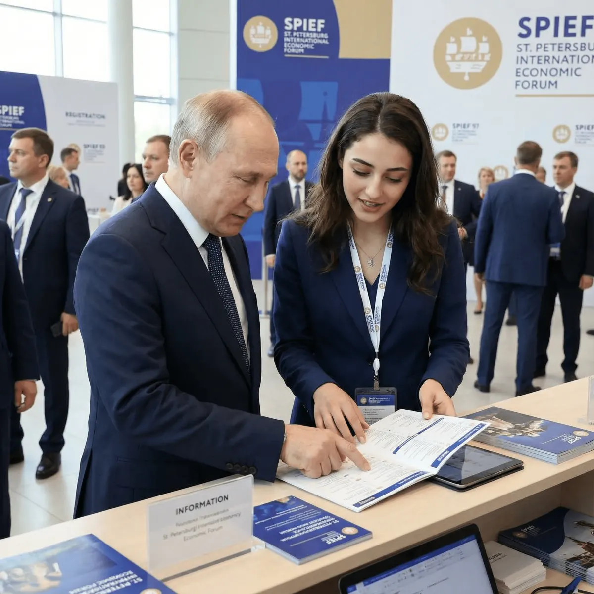 Фотосессия с Путиным на экономическом форуме — промт для нейросети ИИ