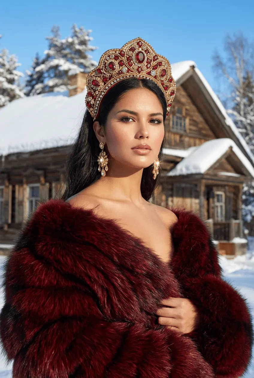 Зимний трендовый промт  - «Русская зимняя усадьба в стиле Vogue»