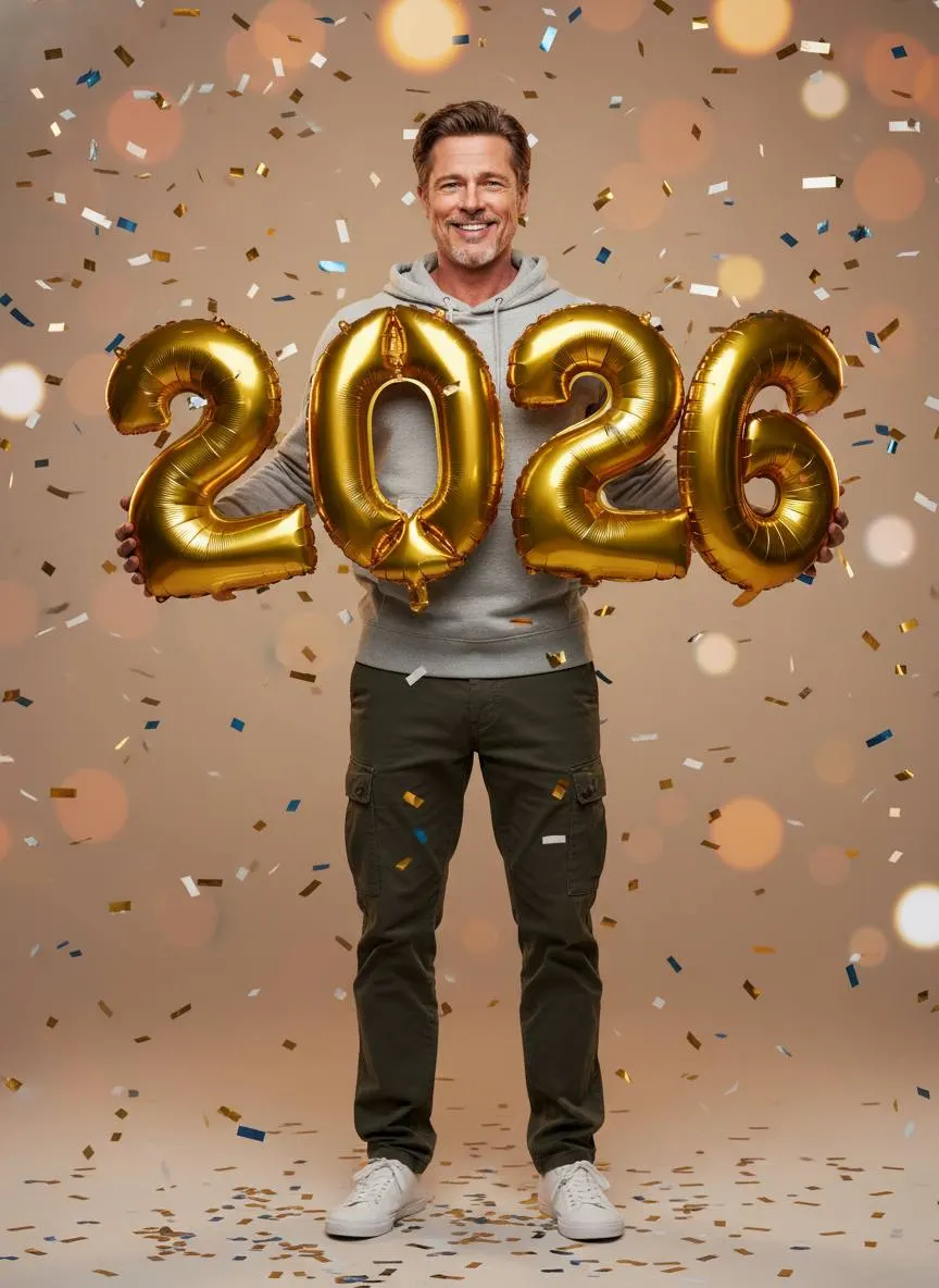 Новогодняя фотосессия мужчины с шарами 2026 — промт для фотореалистичного фото через ИИ